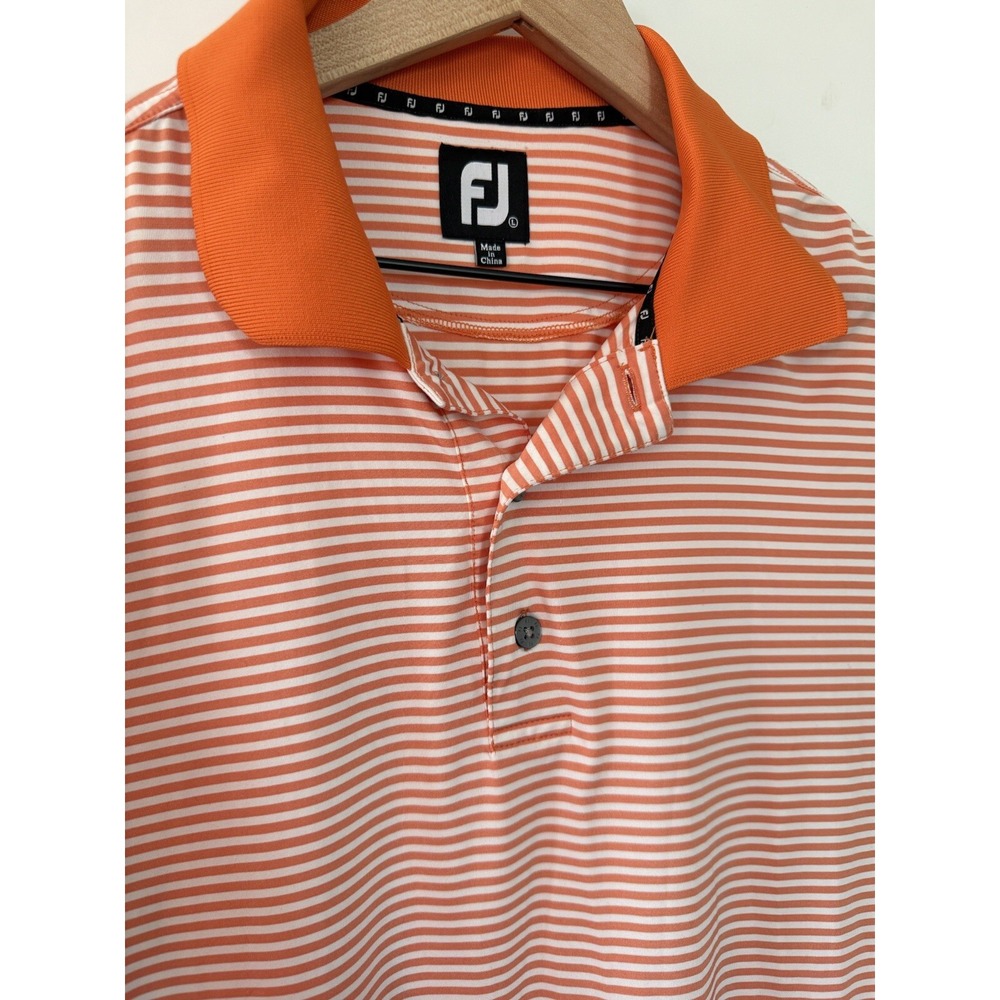 Footjoy Polo Shirt Mens Large Orange Stripe Athletic Golf Performance FJ Stretch